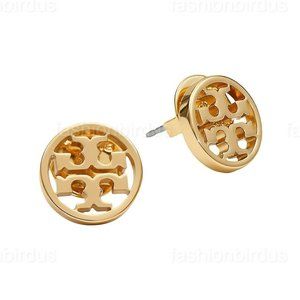 Tory Burch Miller Stud Circle Classic Logo Earring (18k Gold-Plated) (NWT)